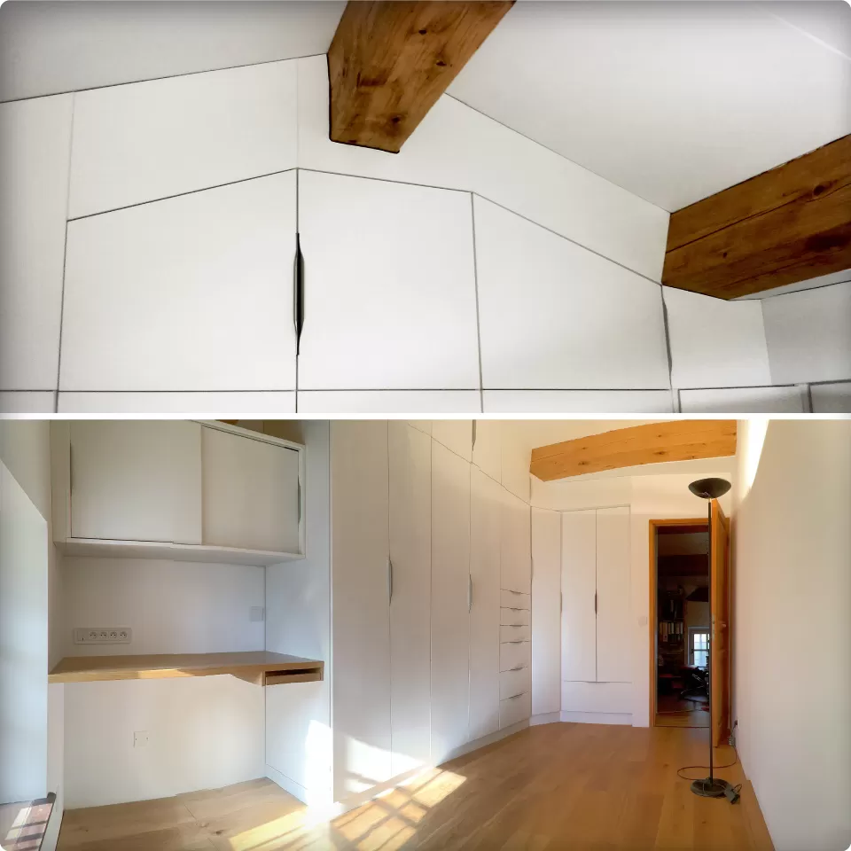 Agencement sur mesure d'un dressing et coin bureau en soupente