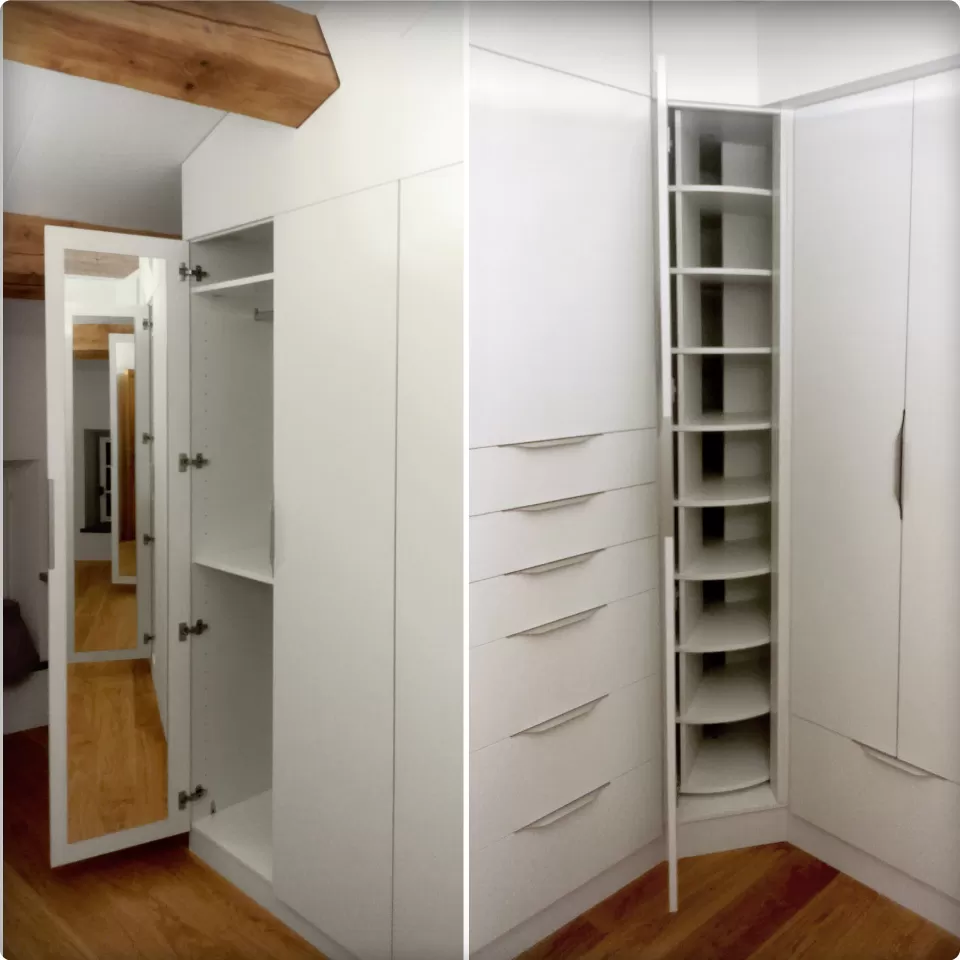 Rangements sur mesure et accessoire pour un dressing en soupente