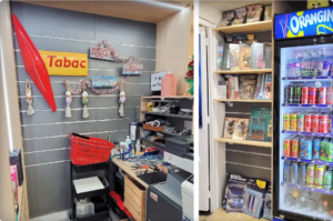 Exemples d'utilisation de panneaux fond lames pour broches ou tablettes en bureau de tabac